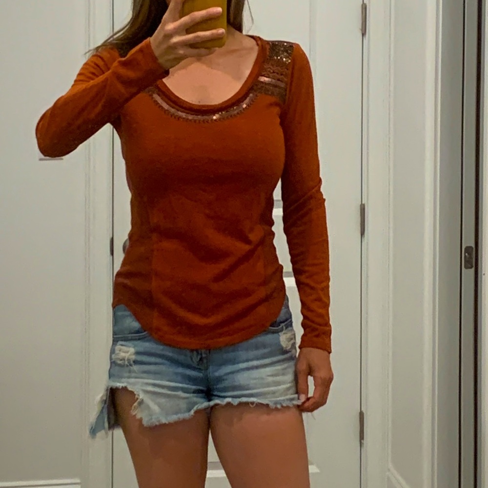 Cute Burnt Orange Top with Embellishments